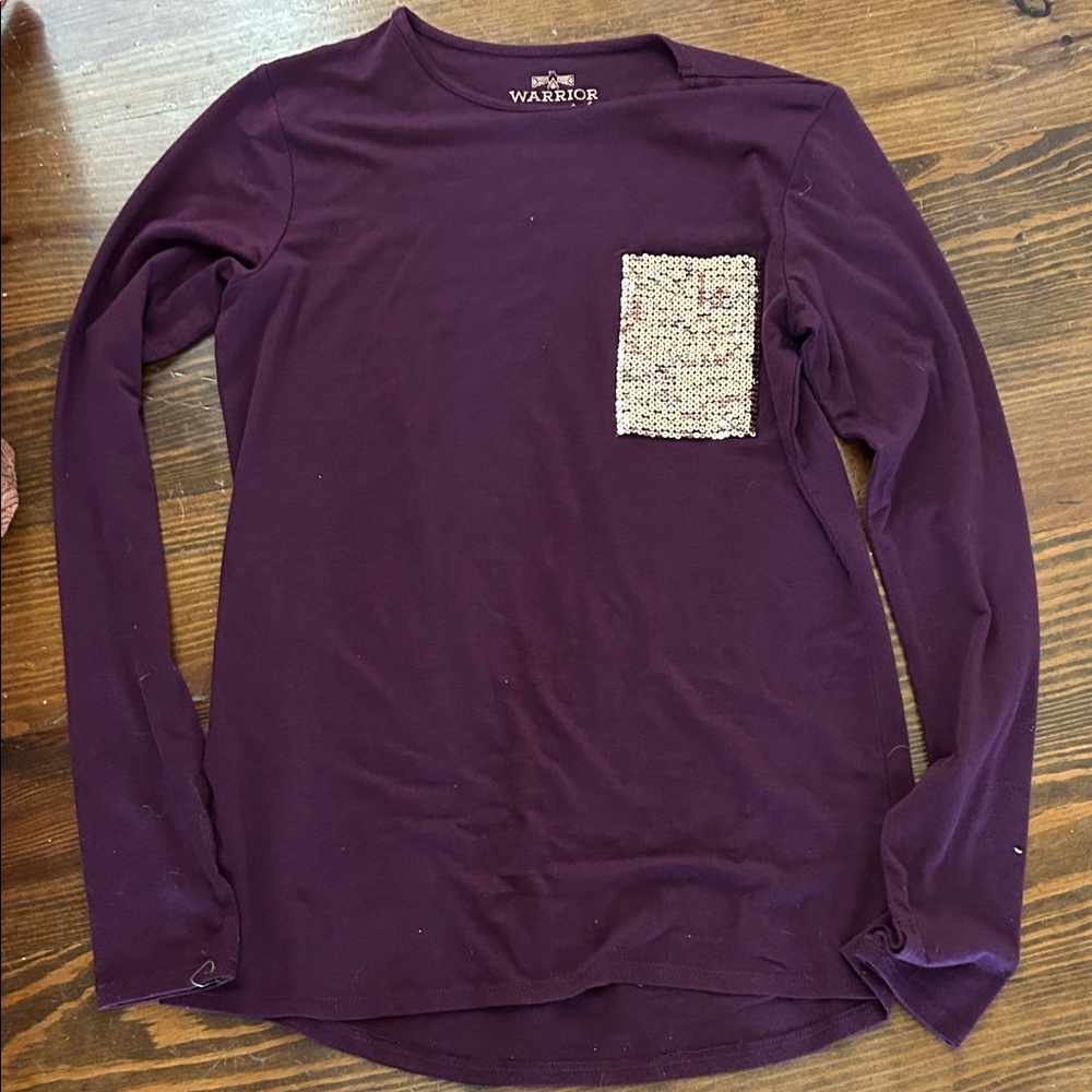 Purple Long Sleeve Top with sequin Pocket XS